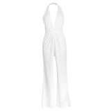 Maxbell Women's Sexy Deep V Neck Sleeveless Wide Leg Loose Jumpsuits Rompers XL