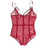 Maxbell Womens Sexy Lingerie See Through Spaghetti Strap Jumpsuit Romper S Wine Red