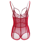 Maxbell Womens Sexy Lingerie See Through Spaghetti Strap Jumpsuit Romper S Wine Red