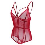 Maxbell Womens Sexy Lingerie See Through Spaghetti Strap Jumpsuit Romper XL Wine Red