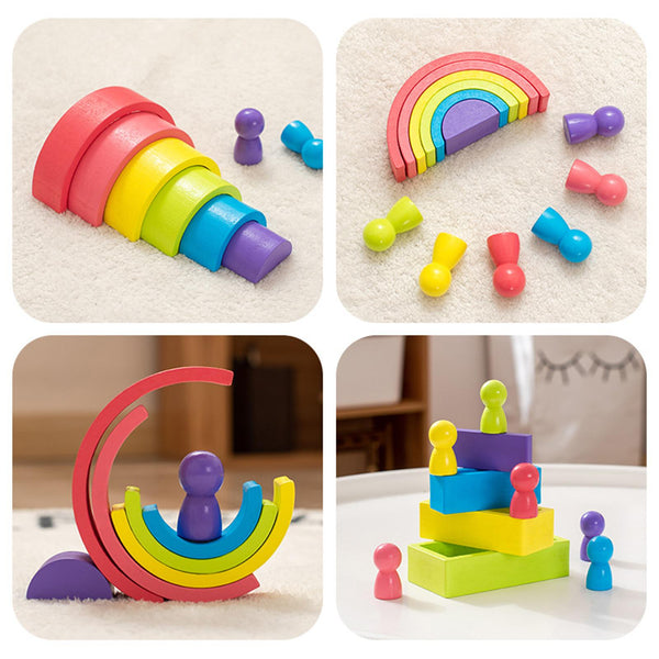 ⚡️Buy Rainbow Stacking Blocks Set Wooden Building Blocks for Kids for ...