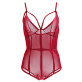 Maxbell Womens Sexy Lingerie See Through Spaghetti Strap Jumpsuit Romper XL Wine Red