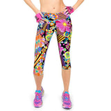 Maxbell Women Printed Capri Legging 3/4 Length Skinny Yoga Pants L Floral