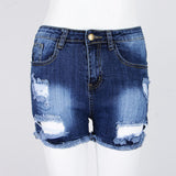 Maxbell Women High Waisted Ripped Denim Shorts Jeans Shorts Hot Pants L Navy Blue