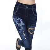 Maxbell Women's Seamless Cotton Imitation Denim Sports Yoga Leggings Skinny Pants XL