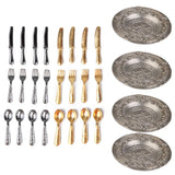 Maxbell Set Stainless Steel Metal Tableware Dollhouse Miniature + 6pcs Wine Bottles Set