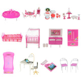 Maxbell Dining Room Furniture Dining Table Set for Barbie Doll Shocking Pink & White