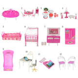 Maxbell Dining Room Furniture Dining Table Set for Barbie Doll Shocking Pink & White