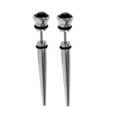 Maxbell 2pcs Cool Mens Earring Ear Stud Stainless Steel Black Agate Fake Plug