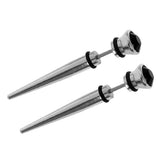 Maxbell 2pcs Cool Mens Earring Ear Stud Stainless Steel Black Agate Fake Plug