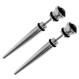 Maxbell 2pcs Cool Mens Earring Ear Stud Stainless Steel Black Agate Fake Plug