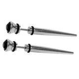 Maxbell 2pcs Cool Mens Earring Ear Stud Stainless Steel Black Agate Fake Plug