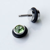 Maxbell 2pcs Mens Earring Ear Stud Stainless Steel Green CZ Crystal Fake Plug