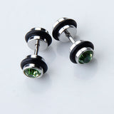 Maxbell 2pcs Mens Earring Ear Stud Stainless Steel Green CZ Crystal Fake Plug