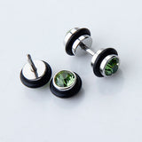 Maxbell 2pcs Mens Earring Ear Stud Stainless Steel Green CZ Crystal Fake Plug