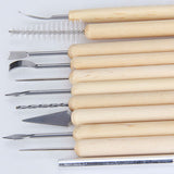 Maxbell 17pcs Wood Handle Wax Pottery Clay Sculpture Carving Modeling Tool DIY Craft Set