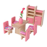 Maxbell Kids Pretend Role Play Wooden Toy Dollhouse Dining Room & Bathroom Furniture Set