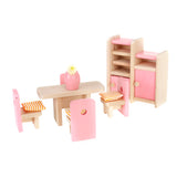 Maxbell Kids Pretend Role Play Wooden Toy Dollhouse Dining Room & Bathroom Furniture Set