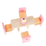 Maxbell Kids Pretend Role Play Wooden Toy Dollhouse Dining Room & Bathroom Furniture Set