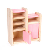 Maxbell Kids Pretend Role Play Wooden Toy Dollhouse Dining Room & Bathroom Furniture Set