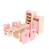 Maxbell Kids Pretend Role Play Wooden Toy Dollhouse Dining Room & Bathroom Furniture Set