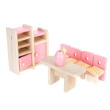 Maxbell Kids Pretend Role Play Wooden Toy Dollhouse Dining Room & Bathroom Furniture Set