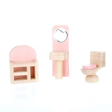 Maxbell Kids Pretend Role Play Wooden Toy Dollhouse Dining Room & Bathroom Furniture Set