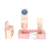 Maxbell Kids Pretend Role Play Wooden Toy Dollhouse Dining Room & Bathroom Furniture Set