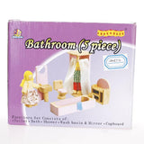 Maxbell Kids Pretend Role Play Wooden Toy Dollhouse Dining Room & Bathroom Furniture Set