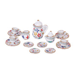 Maxbell Dollhouse miniature 15 porcelain tea set +12Pcs Stainless Steel knife fork spoon