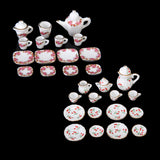 Maxbell 30pcs of Floral Print & Red Cherry Dollhouse Dining Ware Porcelain Tea Dish set