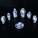 Maxbell 1/12 Dollhouse Ceramic Miniatures China Porcelain Vase Blue Vine -7 PCS