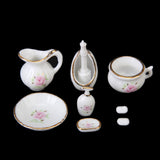 Maxbell Dollhouse Bathroom Accessory Set Floral Ceramic 8PCS -Pastel Rose