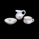 Maxbell Dollhouse Bathroom Accessory Set Floral Ceramic 8PCS -Pastel Rose