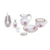 Maxbell Dollhouse Bathroom Accessory Set Floral Ceramic 8PCS -Pastel Rose