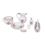 Maxbell Dollhouse Bathroom Accessory Set Floral Ceramic 8PCS -Pastel Rose