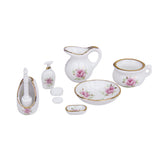 Maxbell Dollhouse Bathroom Accessory Set Floral Ceramic 8PCS -Pastel Rose