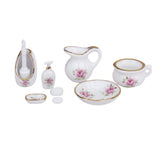 Maxbell Dollhouse Bathroom Accessory Set Floral Ceramic 8PCS -Pastel Rose
