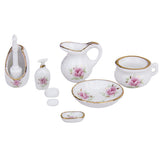 Maxbell Dollhouse Bathroom Accessory Set Floral Ceramic 8PCS -Pastel Rose