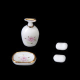 Maxbell Dollhouse Bathroom Accessory Set Floral Ceramic 8PCS -Pastel Rose