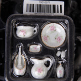 Maxbell Dollhouse Bathroom Accessory Set Floral Ceramic 8PCS -Pastel Rose