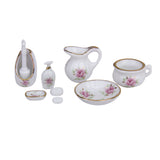 Maxbell Dollhouse Bathroom Accessory Set Floral Ceramic 8PCS -Pastel Rose
