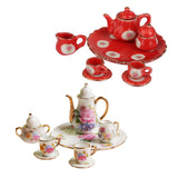 Maxbell 8Pcs Dollhouse Miniature Dining Ware Tea Set Dish Cup Plate Pink Rose