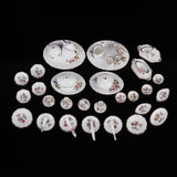 Maxbell 50pcs Dollhouse Miniature Dining Ware Porcelain Tea Set Dish Cup Plate -Pink Daisy