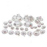 Maxbell 50 Dollhouse Miniature Dining Ware Porcelain Pink Daisy Tea Set, 12 Gold Cutlery