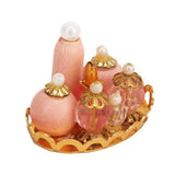 Maxbell 1/12 Dollhouse Miniature Pink Perfume Bottles with Golden Tray