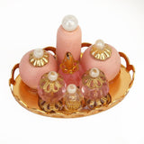 Maxbell 1/12 Dollhouse Miniature Pink Perfume Bottles with Golden Tray