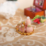 Maxbell 1/12 Dollhouse Miniature Pink Perfume Bottles with Golden Tray