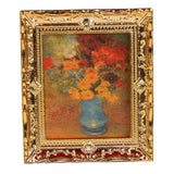 Maxbell 1:12 Golden Plastic Frame with print of Flower Oil Painting Miniature Dollhouse Furniture