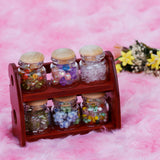 Maxbell 1/12 Miniature Glass Spice Pot Bottle Jars Rack Dollhouse Kitchen Accessory